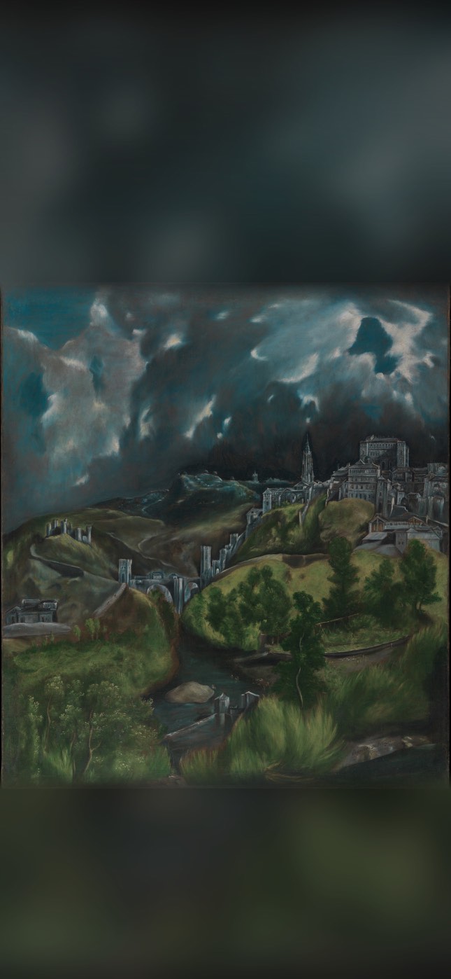 馆藏壁纸:托莱多风景,暴风雨天空下的城市,公共领域画作